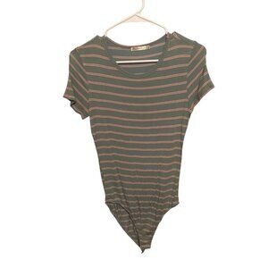 HEART & HIPS Bodysuit Striped Light Green Women's Size Large